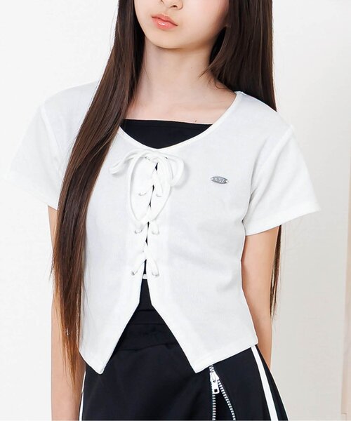 algy（アルジー） tシャツ レースアップドッキング半袖Tシャツ キッズ