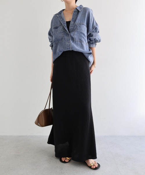 「andme」 「alma design」長袖シャツ M インディゴブルー レディース_画像2