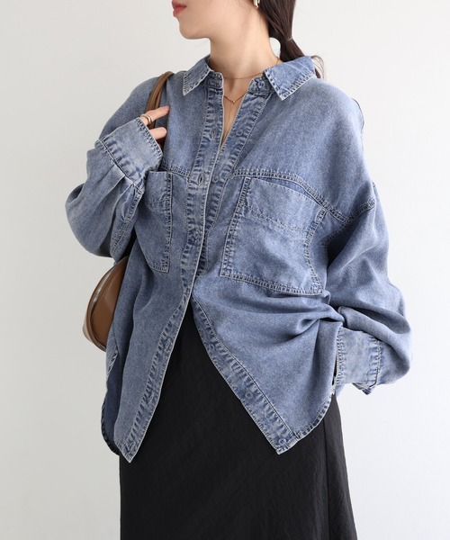 「andme」 「alma design」長袖シャツ M インディゴブルー レディース_画像4