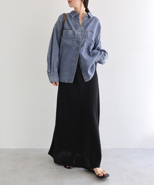 「andme」 「alma design」長袖シャツ M インディゴブルー レディース_画像6