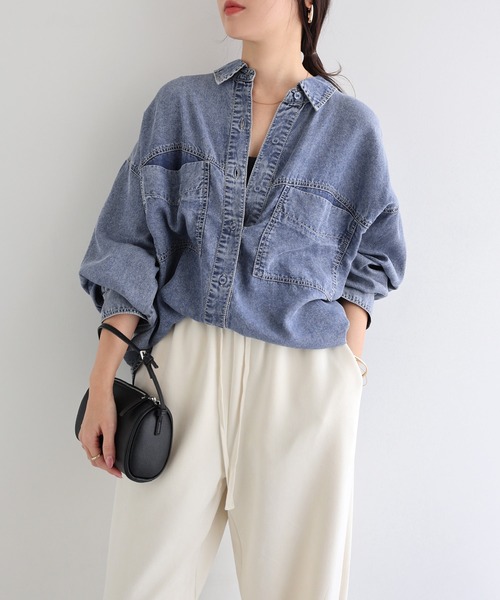 「andme」 「alma design」長袖シャツ M インディゴブルー レディース_画像8