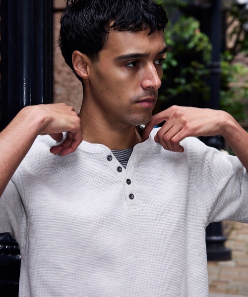 トップス HENLEY NECK BORDER HOODIE TSHIRT 3226T kutir（クティール） ヘンリーネック tシャツ HENLEY NECK THERMAL