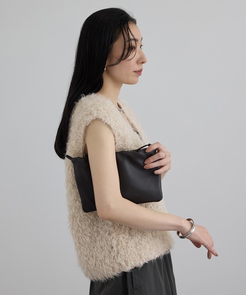 ベスト ジレ カーリーモヘアクロップドベスト レディースの画像
