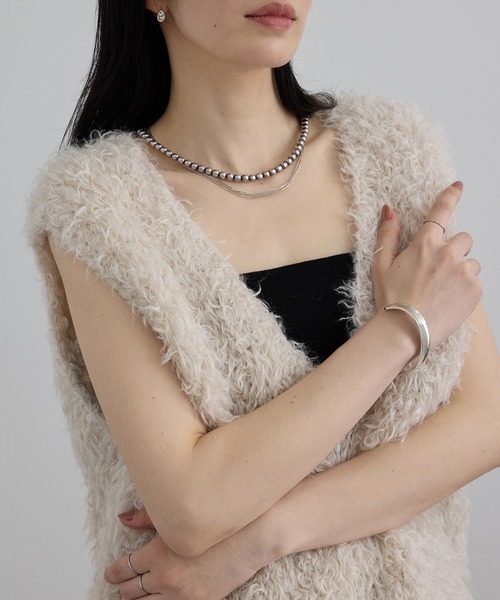 ベスト ジレ カーリーモヘアクロップドベスト レディースの画像