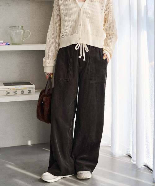 ワイドパンツ パンツ コーデュロイ 限定展開　コーデュロイ イージー 紐 ベイカーパンツ レディース | FREAK'S STORE | 02