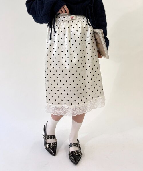 w closet（ダブルクローゼット） スカート ドットサテンレーススカート