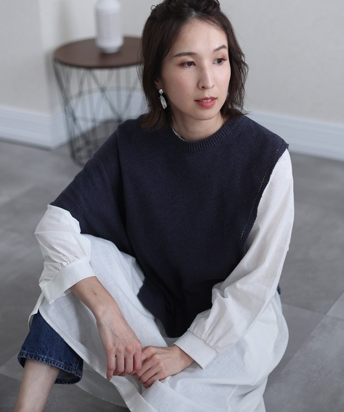 ElegChic ベスト ジレ サイドベルト付きアシンメトリーベスト