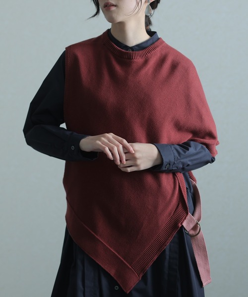 ベスト ジレ サイドベルト付きアシンメトリーベスト レディース