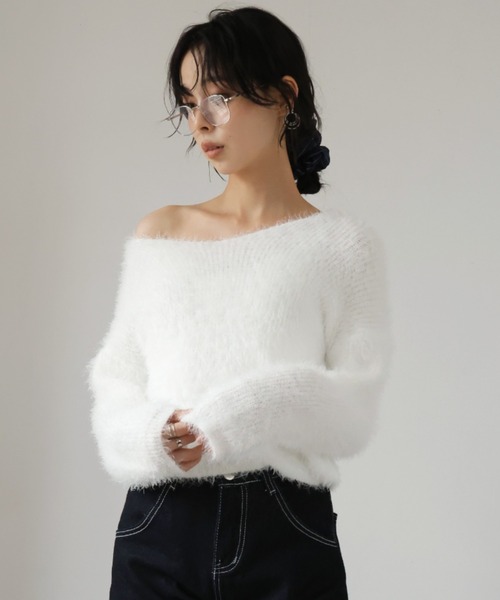 Girly Doll（ガーリードール） ニット セーター Vネックカラーシャギー