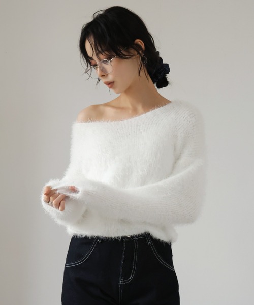 Girly Doll（ガーリードール） ニット セーター Vネックカラーシャギー