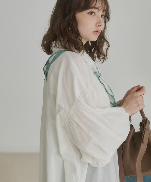 ANGIE シャツワンピース ボリュームスリーブ バンドカラー シャツ