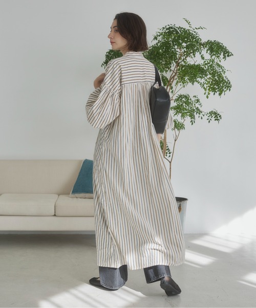AMARPHIE premium アイボリーシャツワンピース セール】Assortment ribbon open shoulders shirt dress / アソート