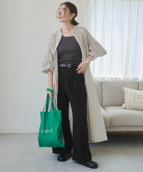 ANGIE シャツワンピース ボリュームスリーブ バンドカラー シャツ