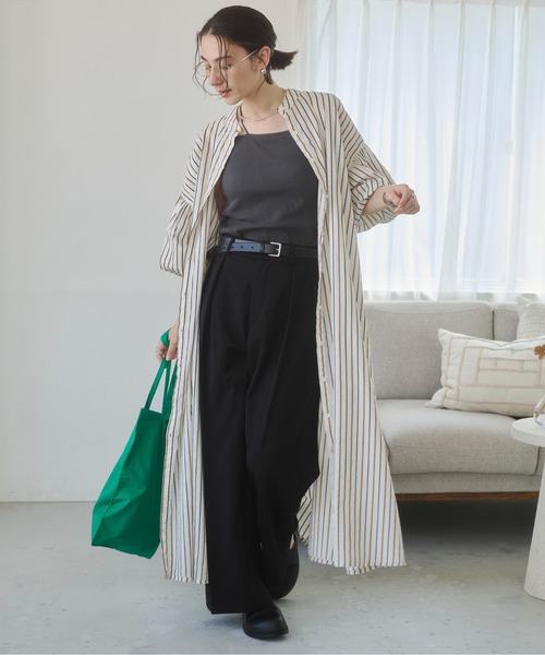 ANGIE シャツワンピース ボリュームスリーブ バンドカラー シャツ