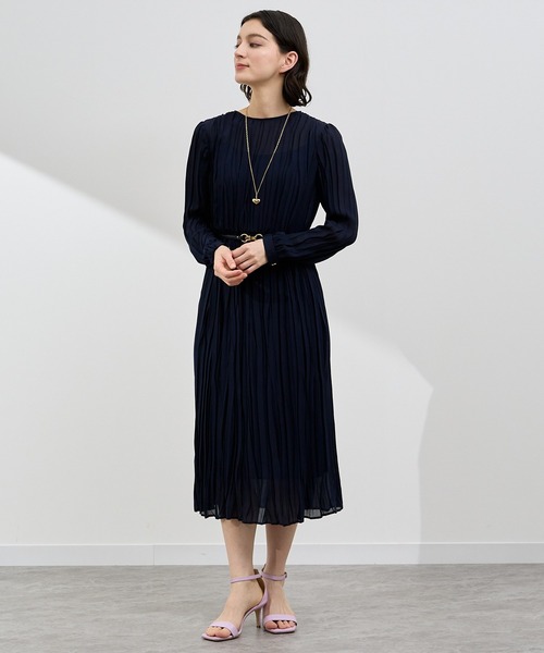 ANAYI ランダムプリーツベルト付き ワンピース ネイビー 36