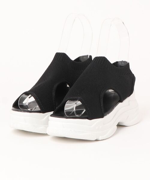 ホッコ HOCCO 甲深 レザーオープントゥサンダル （BLK） -靴