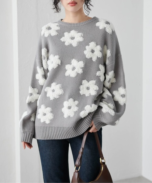 RANAN（ラナン） ニット セーター フラワージャカードニット