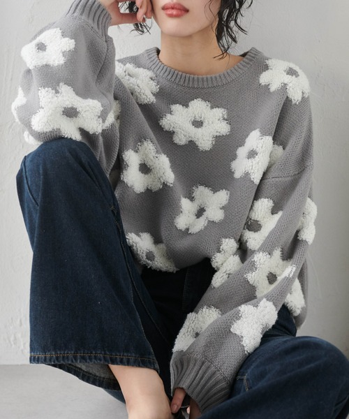 RANAN（ラナン） ニット セーター フラワージャカードニット