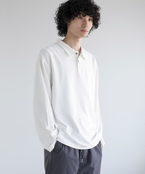Monohaホワイト ストライプ 長袖ポロシャツ aimoha（アイモハ） ポロシャツ aimoha men SIMPLE POLO SHIRT ハーフ
