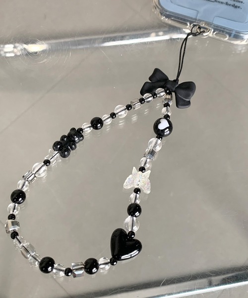 non-hedge（ノンヘッジ） リボンモチーフビーズチェーン携帯ストラップ