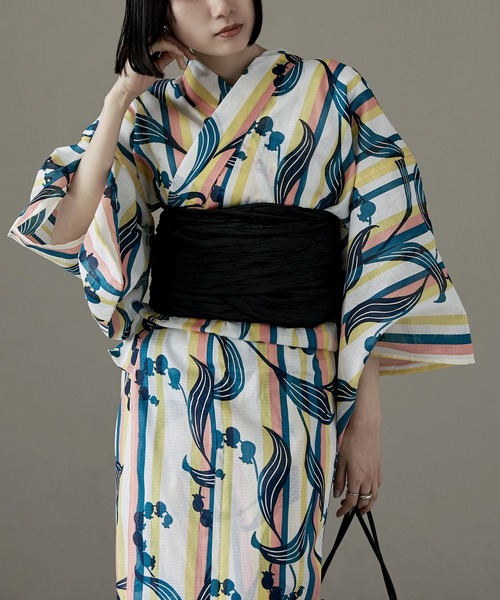 asaka 浴衣　帯　新品未使用 asaka 浴衣 大人浴衣ブランドasaka 綿仕立て上がり浴衣 帯つき2
