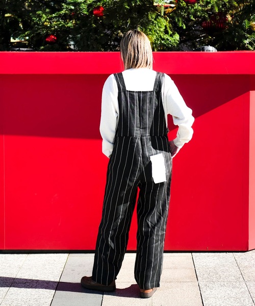 ストライプ オーバーオール レディース 値下げ】サロペット オールインワン ストライプ オーバーオール