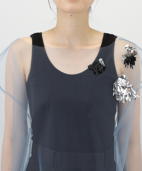 CITYSHOP シャツ ブラウス MARGE Tulle Beading Boat Neck Pullover  