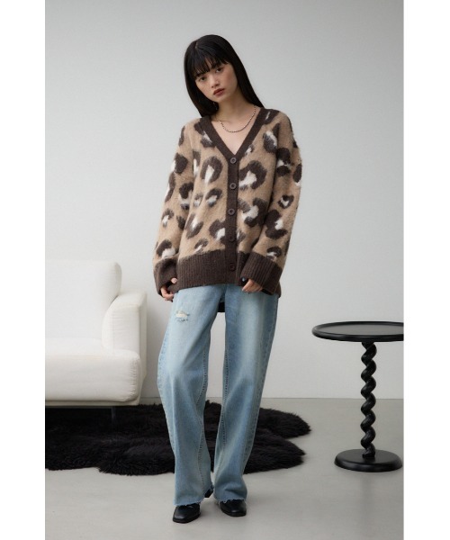AZUL BY MOUSSY カーディガン レオパードジャガードニットカーディガン