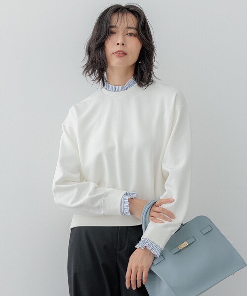 【洗える】クリアコットンテリー ストライプフリル スウェット 23区 tシャツ 「洗える」クリアコットンテリー ストライプフリル