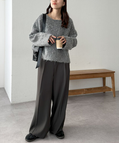 極美品✨Discoat シャギーニット セーター ネイビー Fサイズ ふわふわ 9色展開!/WEB限定】ブークレシャギープルオーバー《ユニセックス