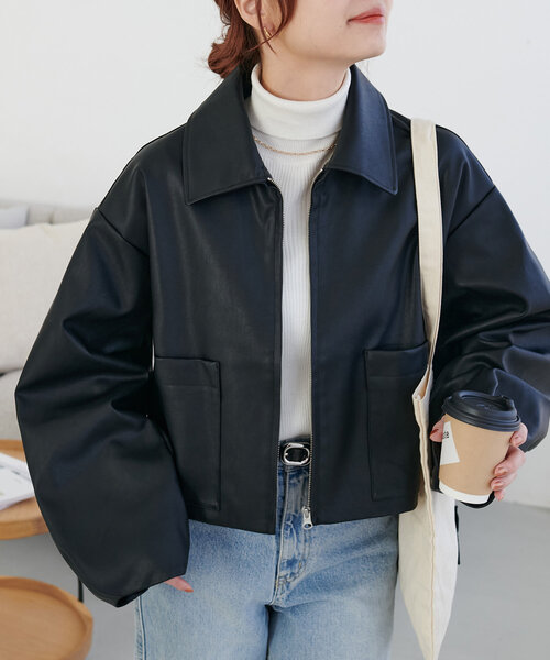 レディース アウター フェイクレザー ジャケット ショートコート Discoat ブルゾン アウター フェイクレザーショートジャケット