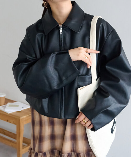 【新品◎未使用品】Discoat レザージャケット ブルゾン　アイボリー 新色追加!/WEB限定】2WAYフェイクレザーブルゾン（ブルゾン