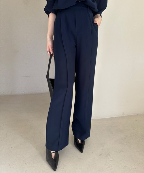 anuans パンツ ダブルサテンストレートパンツ レディース