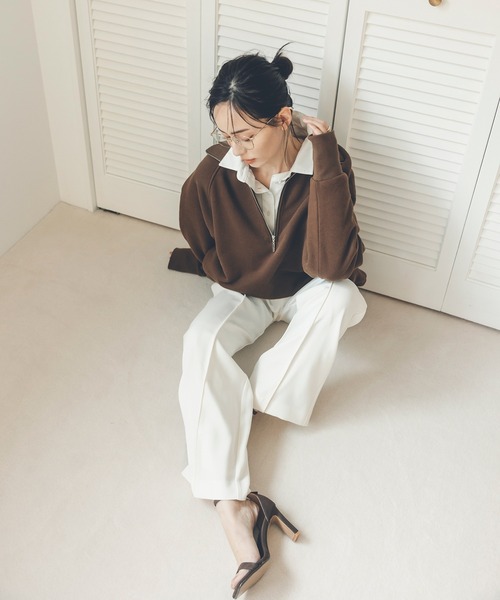 anuans パンツ ダブルサテンストレートパンツ レディース