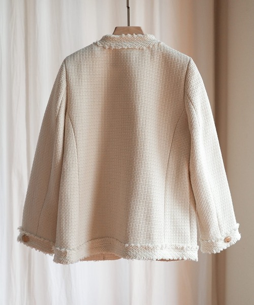 「SAISON DE PAPILLON」 ノーカラージャケット S アイボリー レディース_画像2