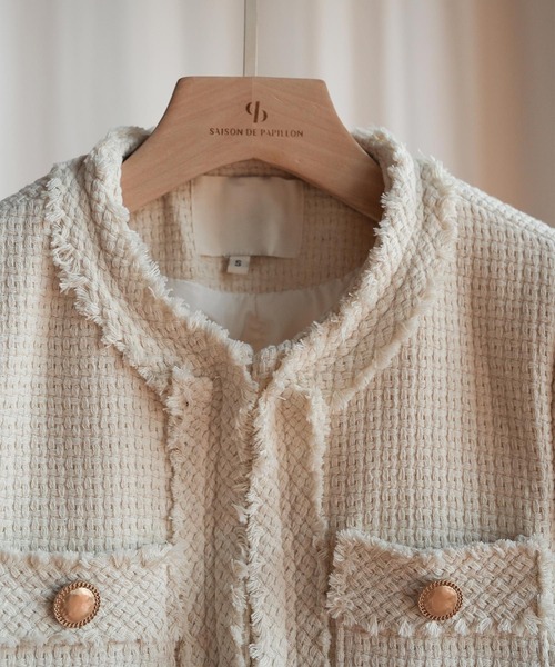 「SAISON DE PAPILLON」 ノーカラージャケット S アイボリー レディース_画像3