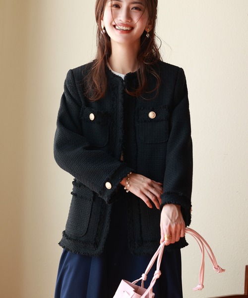 「SAISON DE PAPILLON」 ノーカラージャケット S アイボリー レディース_画像7