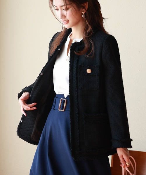 「SAISON DE PAPILLON」 ノーカラージャケット S アイボリー レディース_画像8