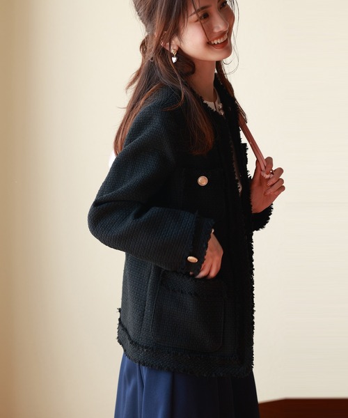 「SAISON DE PAPILLON」 ノーカラージャケット S アイボリー レディース_画像9