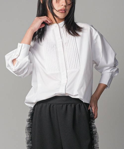ブラウス シャツ ESSENTIALタキシードシャツ レディース mili an deni ブラウス シャツ ノーカラータキシードシャツ