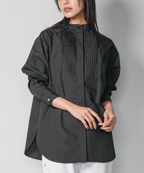 ブラウス シャツ ESSENTIALタキシードシャツ レディース mili an deni ブラウス シャツ ノーカラータキシードシャツ