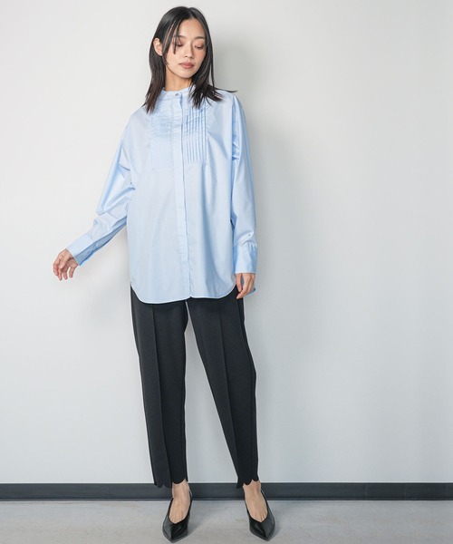 ブラウス シャツ ESSENTIALタキシードシャツ レディース mili an deni ブラウス シャツ ノーカラータキシードシャツ