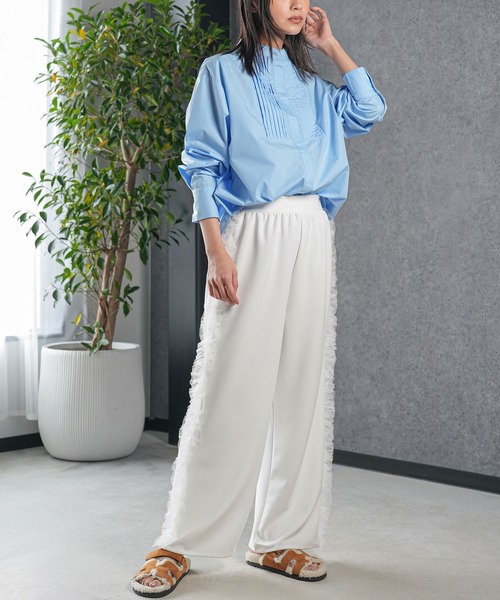 mili an deni ブラウス シャツ ノーカラータキシードシャツ