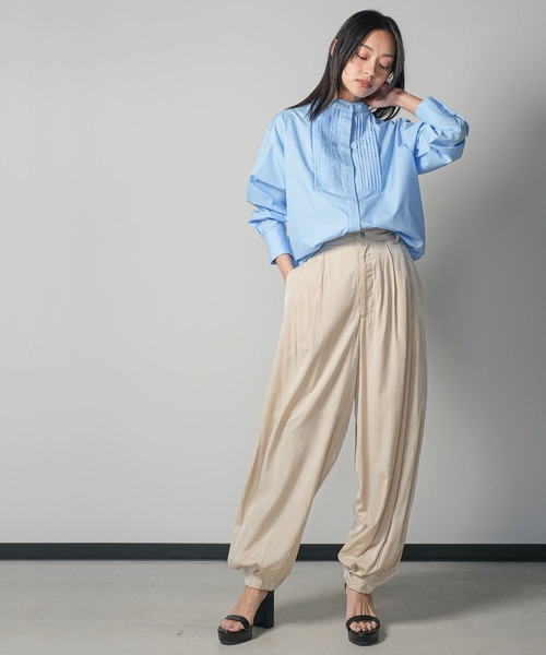ブラウス シャツ ESSENTIALタキシードシャツ レディース mili an deni ブラウス シャツ ノーカラータキシードシャツ