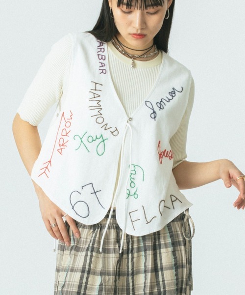 ベスト ジレ BEADS EMBROIDERY VEST レディース