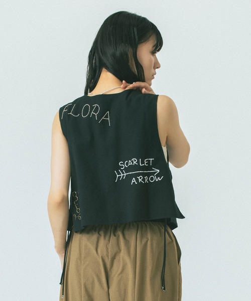 ベスト+ジレ Black Beads Embroidery Vest ROSE BUD（ローズバッド） ベスト ジレ BEADS EMBROIDERY VEST