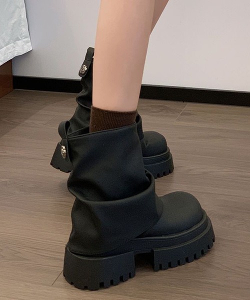 lilful ブーツ 厚底ショートエンジニアブーツ レディース : ZOZOTOWN