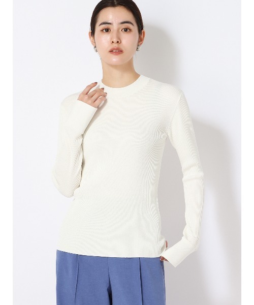tシャツ ハイネックリブニット フレアスリーブ ハンドウォッシュ ストレッチレーヨン 無地 レディース tシャツ ハイネックリブニット フレアスリーブ ハンドウォッシュ