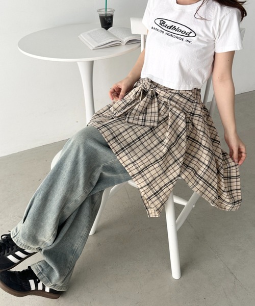 CLEA スカート シャツ巻き風レイヤードチェックスカート : ZOZOTOWN