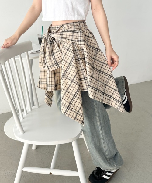 CLEA スカート シャツ巻き風レイヤードチェックスカート : ZOZOTOWN